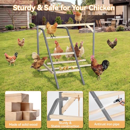 PETSFIT Chicken Perch, Solid Wood & Rustproof Iron Roosting Bar with Swing | Fits 8-10 Chickens, Promotes Natural Exercise, Easy to Assemble and Clean, Backyard Coops and Farms, All-Weather Outdoor Use - size: 43"Lx36"Wx32"H