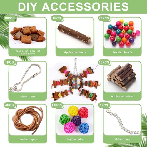 Kyouki Bird Toy for Parrots，Cockatiels, Budgies, Conures, Macaws, Lovebirds, Amazons and Other Small/Medium/Large Birds - Chewable & Shreddable Natural Coconut Husk Enrichment Toy (Medium DIY) - size: Medium DIY