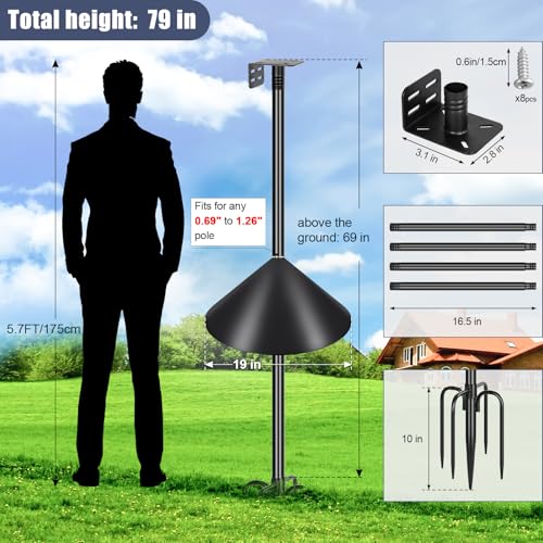 Gtongoko Smart Bird Feeder Pole Squirrel Proof 1-Inch Dia 79 Inch Bluebird House Pole for Outdoors Squirrel Baffles for Feeders Weather Station Heavy Duty Metal Mounting Kit Black - color: 79 Inch with Baffle