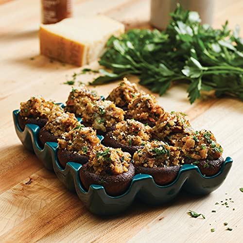 Rachael Ray Solid Glaze Ceramics Egg Tray/Holder, 12 Cup, Teal - color: Teal