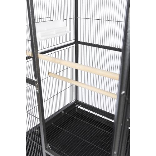 Prevue Pet Products Flight Cage with Stand - Large Metal Bird Cage with Removable Tray, Wood Perches, Double Feeders & Storage Shelf on Rolling Casters, Ideal for Small to Medium Birds - Black - color: Black