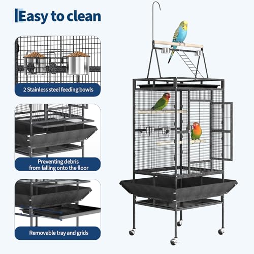 GarveeHome 82" h Large Bird Cage, Bird Cage with Playground, Feed Bowls, Wide Tall Parrot Cage for Parakeets, Conures, Cockatiel, Cockatoo - color: black 82in, size: 32.0"L x 30.0"W x 82.0"H