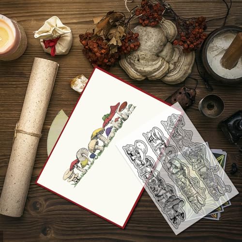 CRASPIRE Mushroom Clear Stamps Plant Frog Reusable Retro Transparent Silicone Stamp Seals for Journaling Card Making DIY Scrapbooking Photo Album Decorative - style: Mushroom Rubber Stamps-0204