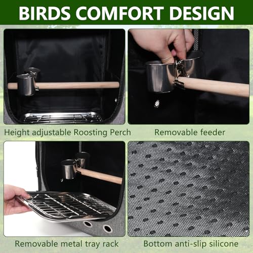 Foldable Bird Carrier Bag, Bird Backpack with Perch and Food Bowl, Stainless Steel Tray, A Portable Travel Bird Cage that is Easy to Clean, Pet Transparent Breathable Travel Cage