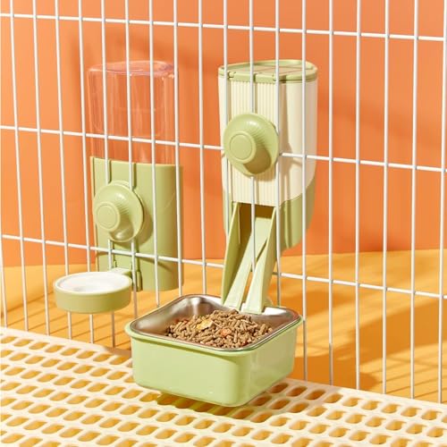Pet Hanging Bowl for Crates, 2 in 1 Small Dog Bowl Puppy Removable Stainless Rabbit Cat Feeder Food Water Bowls for Puppy Cat Bird Rabbit Hamster Guinea Pig Ferret Small Animals - color: Green