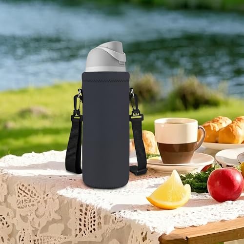 Neoprene 500ML/750ML/1000ML Water Bottle Bag Carrier, Portable Insulated Bottle Sling Holder Case Pouch with Adjustable Shoulder Strap for Men Women Walking Hiking Running - color: Dark Gray, size: 1000ML