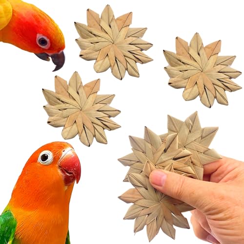 Bonka Bird Toys 1271 3" Palm Leaf Flowers pk3 for Small Medium Birds | Hand woven natural palm leaf construction for chewing and shredding enrichment