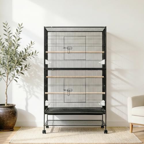 60" H Large Bird Cage, Rolling Bird Cage with Storage Stands, Feed Bowls, Wide Flight Parakeet Cage for Macaw, Parakeets, Conures, Cockatiel, Cockatoo - size: 60.0"L x 36.2"W x 22.4"H