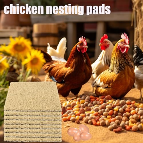 8 Pack Chicken Nesting Pads, Washable Nesting Box Liners for Chicken Coop, Reusable Plastic Nest Box Pads with 4 Pcs Fake Wooden Eggs, Chicken Laying Mats, 12×12×0.8 inch - color: Khaki x 8
