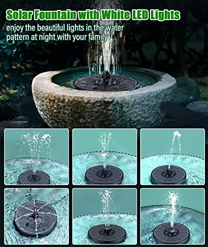 SZMP Solar Water Fountain Upgraded 100% Glass Panel, 3.5W Solar Powered Fountains Built-in 2000 Battery with 7 Nozzle & 4 Fixer, Solar Fountain Pump for Bird Baths, Pond, Outdoor - color: Black Panel White