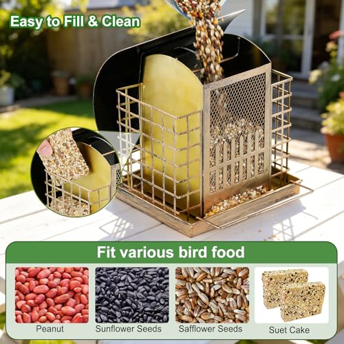 Suet Bird Feeders for Outdoors Hanging, Upgraded Metal Cage Birdfeeder | 2-in-1 Bird Feeder Attracts Woodpeckers, Finches, Sparrows - Wild Bird Feeder Ideal for Garden Yard Decor & Gift
