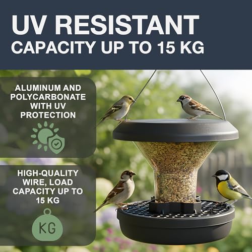 SWISSINNO Smart Birds “Chur” Squirrel-Resistant Bird Feeder – Hanging Feeder with Solid Metal Base and Dual Perches – Durable ASA + PC Plastics – Easy to Clean and Refill