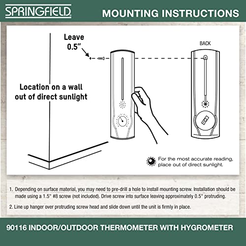 Springfield Vertical Thermometer and Hygrometer, Wireless Indoor Outdoor Thermometer, Humidity Meter for Patio, Garden, or Nursery area, 9.125-Inch, White - size: 1 Count (Pack of 1)