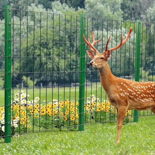 Amagabeli Heavy Duty Metal Fence Posts 4 Feet 10 Pack No Dig Garden U Post Stakes for Wire Fence Temporary Fencing Electric Fence Wire Safety Fence Mesh Fence Garden Fencing T Post for Yard Green - size: 4 Feet Post