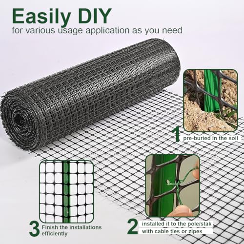 Heavy Duty Plastic Fence Roll 39" x 50' - 0.8x0.8 Inch Chicken Wire Mesh, Reusable Fencing for Garden, Rabbit/Poultry Protection, Balcony & Plant Defense (Black) - size: 39" x 50'