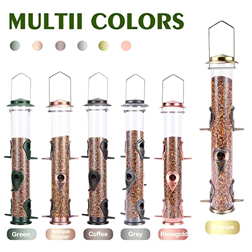1PK Metal Wild Bird Feeder,Squirrel Proof Bird Feeders for Outside,Hanging 6 Port Tube Bird Feeder Transparent Finch Bird Feeder for Attracting Birds in Your Lawn, Garden, Balcony-Bronze - color: Bronze