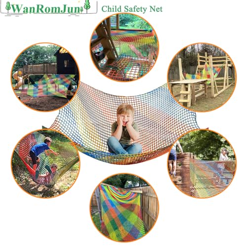 Climbing Cargo Net for Kids - Double Layers Heavy Duty Playground Safety Net, Outdoor Climbing Net for Treehouse Accessories, Backyard, Jungle Obstacle Training & Adventure(3.2x9.8ft),Multicolor - color: Multicolor, size: 3.2 x 9.8 ft