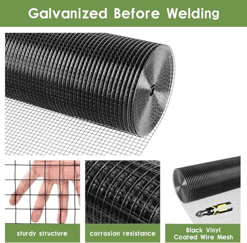 Tongmo Black Hardware Cloth, 1/2 inch 48'' x 100'Chicken Wire Fence, 19 Gauge Vinyl Coated Welded Cage Wire Mesh Roll Supports Poultry Netting Cage Garden Fence