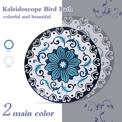 Hanging Bird Bath Outdoor Glass Flower Birdfeeders Garden Yard Decor | 12 Inch Hanging Bird Bath for Outside, Flower Glass Bird Water Bowl Bird Feeder for Garden, Lawn and Yard Decor - color: blue and white porcelain