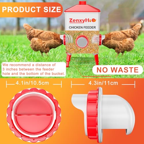 No Waste Chicken Feeders, DIY Automatic Poultry Feeder - 6 Ports Red | Buckets Barrels Bins Troughs‑mountable Design for common Breeds of Chicken Flock with Hole Saw - size: 6 Ports