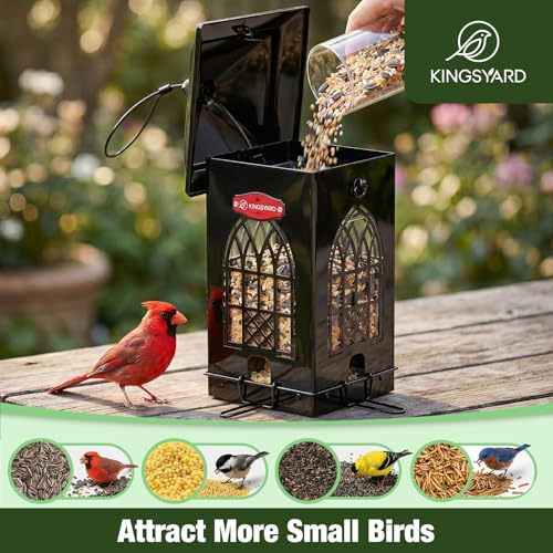 Kingsyard 5 Lbs Squirrel Proof Bird Feeders with Weight-Activated Perches | Large Metal Bird Feeder House for Outdoors, Weatherproof, Great for Small Wildbirds Cardinal Finch Bluebird, Sequin Black - color: Black