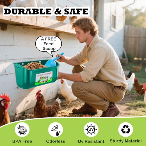 3 Pack Chicken Feeder, Duck Feeder Supplies, Hanging Fence Feed Trough with Clips for Goat, Sheeple, Piglet, Gooses, Turkeys, Dog Livestock Poultry, 8 Quarts in Total, Feed Scoop Included, Green - color: Green 3pcs