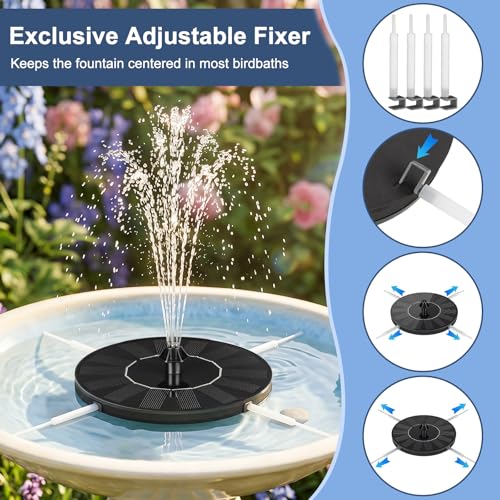 Mademax Solar Bird Bath Fountains, Upgrade 1.4W Solar Fountain Pump with 8 Nozzles & 4 Brackets, Free Standing Floating Solar Powered Water Fountain Pump for Bird Bath, Garden, Pond, Pool, Outdoor