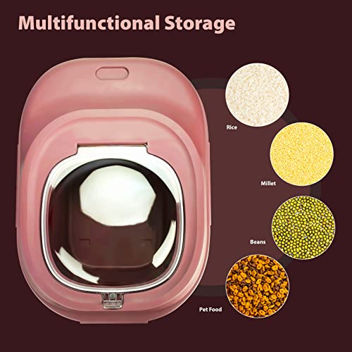 Viretec Cereal Rice Storage Containers, 20 to 50Lbs Collapsible Dry Food Dispenser Bins with Airtight Flip Lid Rolling Wheel, Kitchen Pantry to Store Sugar Flour, Dog Pet Cat Food Holder Container - color: Pink