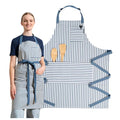 Chef Aprons for Women with Pockets, Adjustable Bib Aprons for Cooking - color: Blue Striped