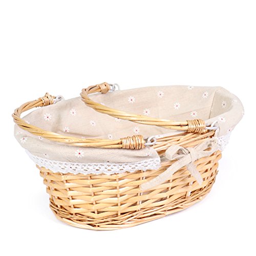 MEIEM Wicker Gift Baskets Empty Oval Willow Woven Picnic Cheap Easter Candy Storage Wine Basket with Handle Egg Gathering Wedding Basket (Natural) - color: Natural, size: Small