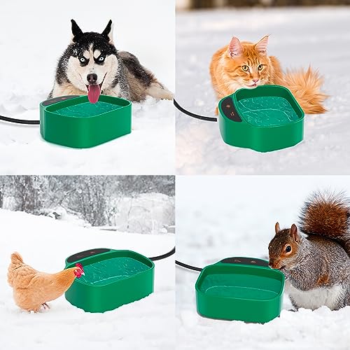 Heated Water Bowl With Chew-Proof Cord - 85-Ounce Outdoor Thermal Bowl for Dog, Cat, Chicken - 35-Watt, Green
