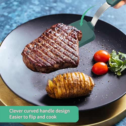 2Pcs Silicone Spatula Turner,Wide Pancake Spatulas utensils set for cooking,Heat Resistant Non-Stick Kitchen Use s for Flipping Pancakes, Omelettes, Fish,Dishwasher Safe.(Green) - color: Set of 2 Green
