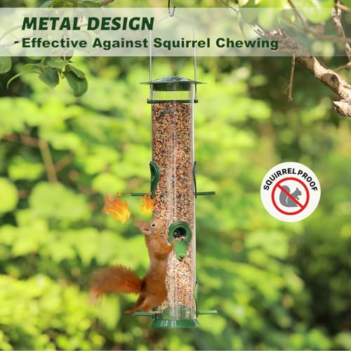 2 Packs Green Bird Feeder Tube Hanging Feeders, 6 Port Wild Bird Feeders Premium Hard Plastic with Steel Hanger Weatherproof and Water Resistant Great for Attracting Birds 18.2 Inches Large - color: 2Packs-green