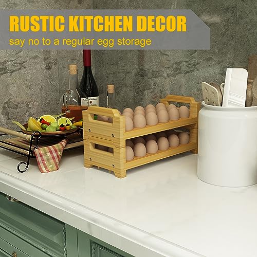 Bamboo Egg Holder Countertop - Stackable Design for Fresh Eggs, Farmhouse Egg Tray Storage Display Rack, Kitchen Counter Top Organizer Wooden Egg Stand, Fits Quail, Duck, Turkey, Chicken Eggs (Modern) - style: Modern