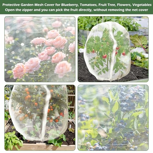 3Pcs Plant Covers from Insects, Bird Netting Barrier for Blueberry Bushes with Drawstring Zipper Mesh Garden Netting Fruit Tree Bags Plants Net Cage for Protect Tomato Vegetable Citrus, 3.3×5Ft - size: 3.3×5Ft/ 3pcs/ zipper