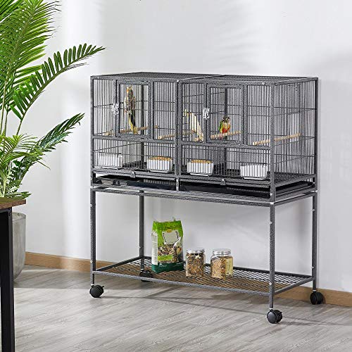 Yaheetech 41.5" Stackable Divided Breeder Breeding Parakeet Bird Cage for Canaries Cockatiels Lovebirds Finches Budgies Small Parrots with Rolling Stand, Black - color: Black