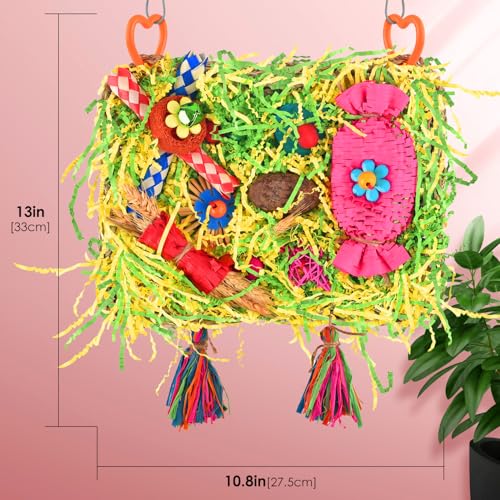 KATUMO Bird Toy, Large Size Grass Mat Foraging Shredding Hanging Toy | Natural Grass Mat, Easy to Hang, Relieve Boredom, Ideal for Cockatiel Conure Lovebird Parakeet Small and Medium Birds - style: Candy