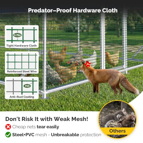 Sino Luban Large Metal Chicken Coop Run with Hardware Cloth Anti-Rust for 20 Chickens/Ducks, Chicken Runs for Yard with Waterproof Cover, Chicken Enclosure Pen Outdoor, Walk-in Poultry Cage - size: 11.8' L x 8.8' W x 6.4' H