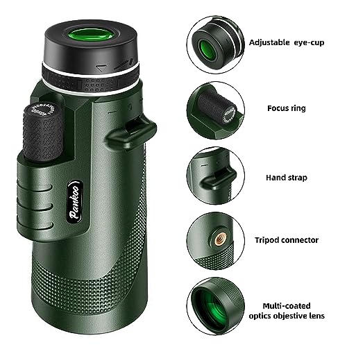 40X60 Monocular Telescope, High Power Monocular for Adults with Phone Adapter& Tripod& Hand Strap, Low Night Vision Monocular, Equipped with BAK4 Prism for Bird Watching and Traveling Concert - size: 40×60