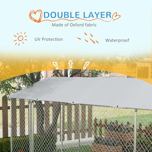 PawHut Outdoor Dog Kennel for Large Breeds 20' x 7.5' x 6.5' | Heavy Duty Dog Run Outdoor Fence, Waterproof Cover, Galvanized Chain Link, Secure Lock, for Chickens, Ducks - size: 236.2"L x 90.6"W x 78.7"H