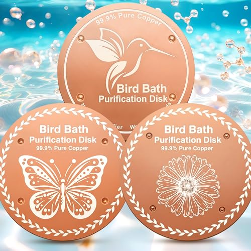 OICEME Bird Bath Purification Disk Pure Copper Outside Winter Birdbath Water Hummingbird Wild Cleaner Solar Power Heater Deicer Cage Hanging Bowl Feeder Cage Dispenser Gifts - color: Gold 3 PCS Bird&Butterfly&Daisy