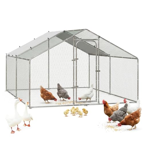 Large Metal Chicken Coop, 13.2x9.9x6.6ft Bold Chicken Pen with Spire Shape | Heavy Duty Walk-in Outdoor Enclosure with Waterproof Anti-UV Cover. Poultry Cage Suitable For Chicken, Duck, Rabbit and Dog. - size: 158.4"L x 118.1"W x 76.8"H
