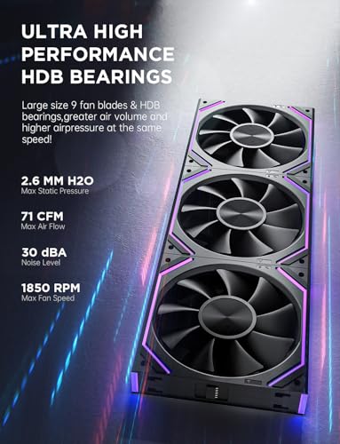 Asiahorse Dawn 120mm Case Fan, ARGB PWM 1850RPM/71CFM Airflow, Forward & Reverse Blade Design, Low Noise, Precision HDB Bearings High Performance UNI PC Fan Modular Daisy Chain - color: Black, size: 1-pack-Forward blade
