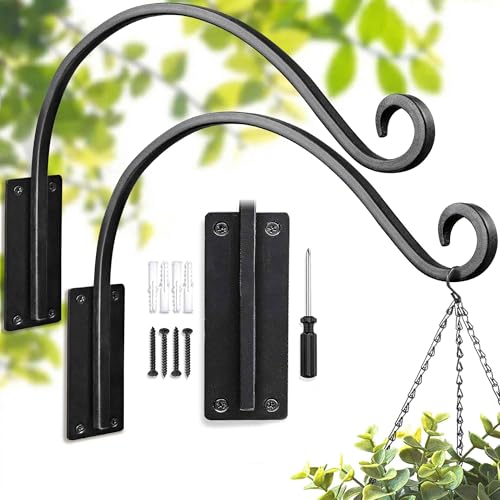 Heavy Duty Plant Hanger Bracket: 16 Inch 2 Pack Hanging Plant Bracket | 80 Lbs Solid Iron Capacity, Rust-Resistant Coating, Hanging Heavy Baskets Feeders, Complete Hardware Kit, Indoor Outdoor Use - size: 1A-16" 2PCs