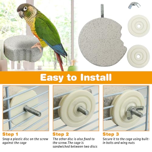 PINVNBY 6 PCS Bird Perch Parrot Beak Grinding Stone Calcium Mineral Parrot Perch Foot Claws Trimmer Chewing Toy Bird Cage Accessories for Small Medium Budgie Cockatiel Conure Lovebird (Lune)