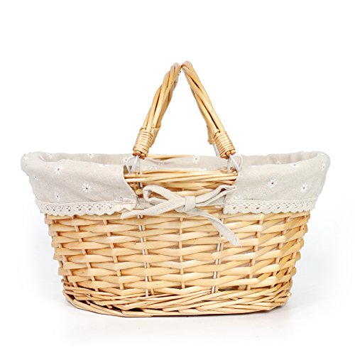 Wicker Basket Gift Baskets Empty Oval Willow Woven Picnic Basket Easter Candy Basket Storage Basket Wine Basket with Handle Egg Gathering Wedding Basket (Natural) - color: Natural, size: Large