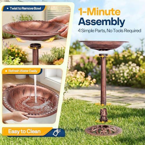 VIVOHOME Bird Bath with Solar Fountain for Outside, Pedestal, Bronze | Solar-Powered Pump, Weather-Resistant Polyresin, 20-Inch Bowl, for Outdoor/Garden, Bird-Friendly, Easy to Clean - color: Bronze
