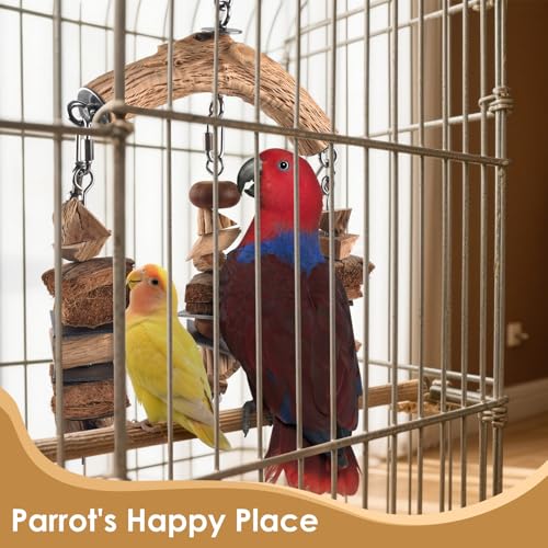 DBNESS Bird Parrot Toys, Hanging Medium Large Birds Wooden Chew Blocks with Stainless Steel Natural Chewing Cage Bite Toy for Juvenile Macaws African Greys Cokatoos Amazon Parrots - style: Triple String