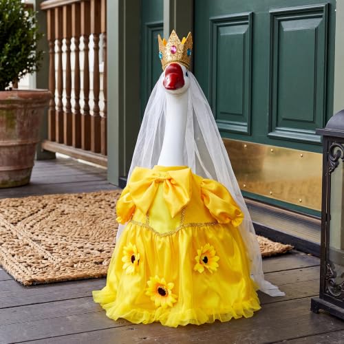 Porch Goose Statue with Princess Outfits - Cute Resin Goose Figurine with Yellow Princess Dress and Crown, Waterproof Weather Resistant Garden Decor for Patio Lawn Room, Gift for Women Goose Lovers - color: Yellow Princess Set