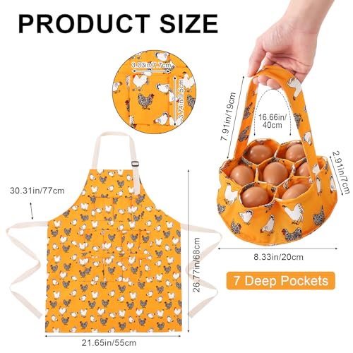 Egg Collecting Apron and Basket, 12 Pouches Chicken Egg Apron, 7 Pouches Chicken Eggs Basket, Collector Chicken Eggs - color: Yellow Flower Chicken, Full-body